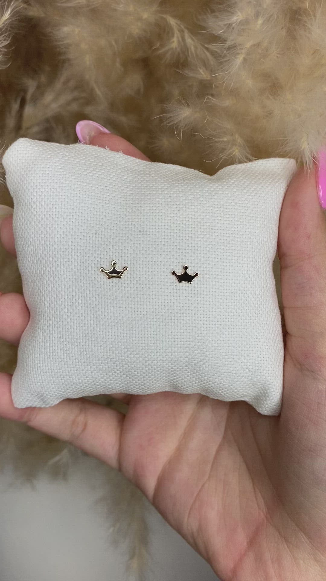 14K Tiny Crown Stud Earrings | Dainty Gold Everyday Studs